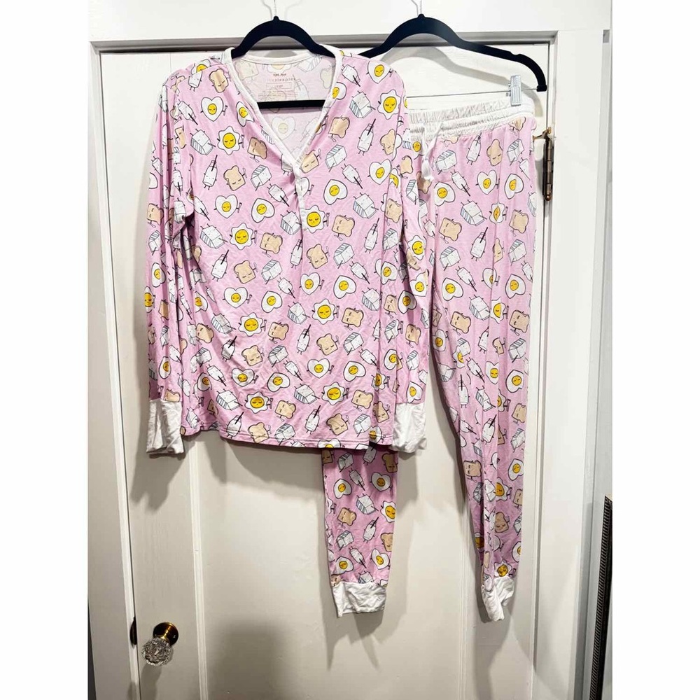 Little Sleepies Womens Pajama Set Pink Breakfast Buddies Large Bamboo - Picture 6 of 16